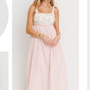 Pink Striped Floral Bodice Maxi Dress - Women